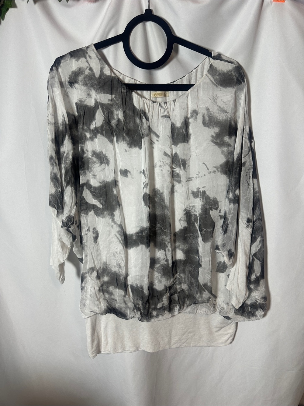 Giusy Relaxed Black & White Tie-Dye Tunic Top/made in Italy